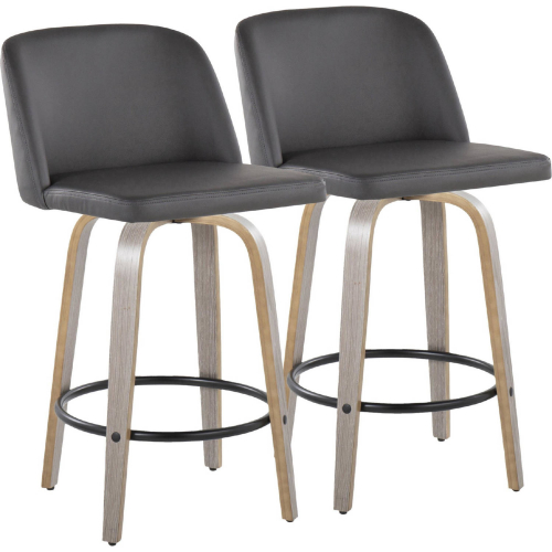 Toriano 26" Swivel Counter Stool Light Grey Wood & Grey Leatherette with Black Footrest (Set of 2)